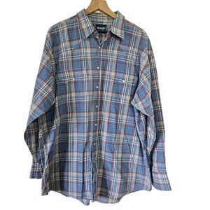 Wrangler Plaid Pearl Snap Shirt‎ Men's 2XL? Blue Western Retro